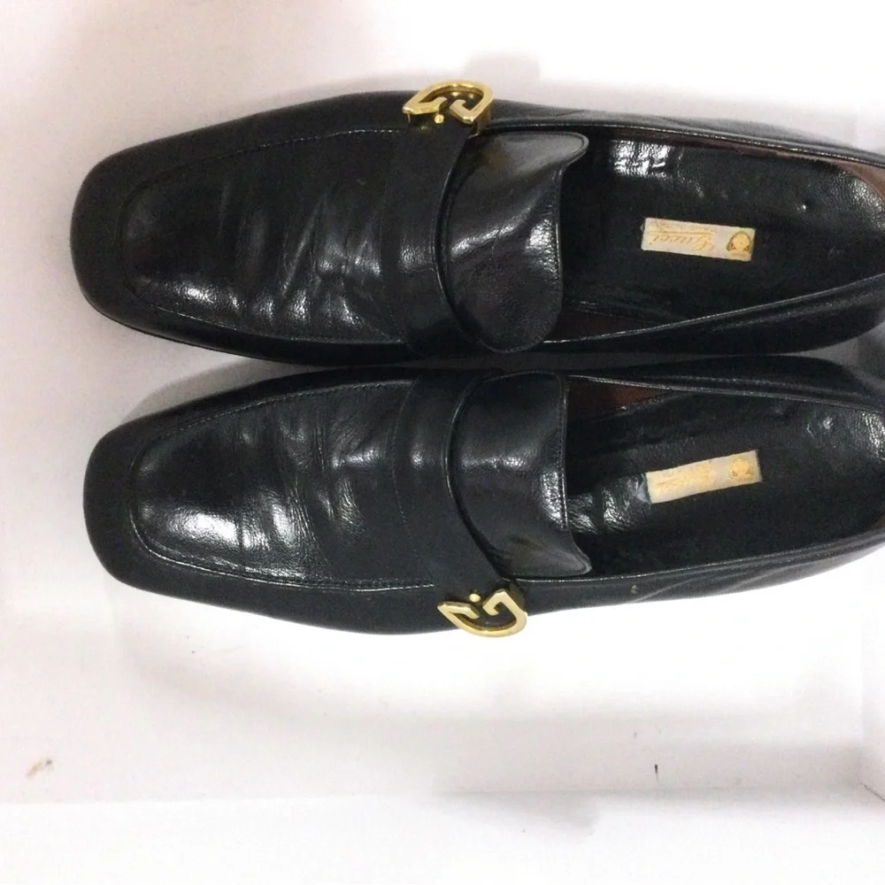 Gucci Black Leather Men's Oxford Loafers with Gold Hardware